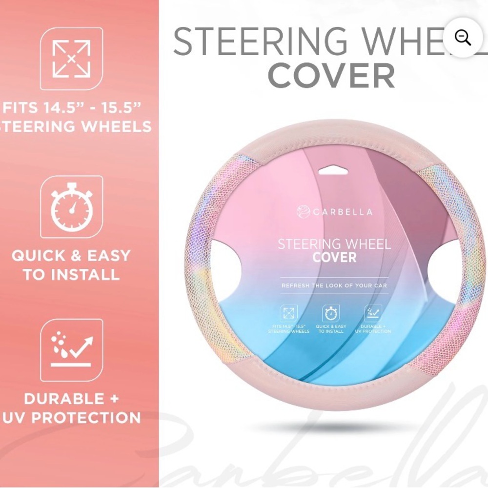 Carbella Mermaid Rainbow Steering Wheel Cover, Standard 15 Inch Size